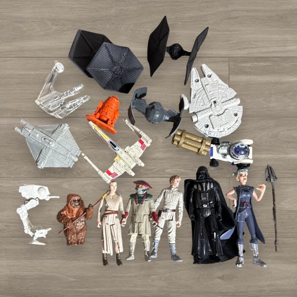 Lot of 20+ Star Wars Figures & Ships Falcon X-Wing TIE Micro Machines Vader Luke